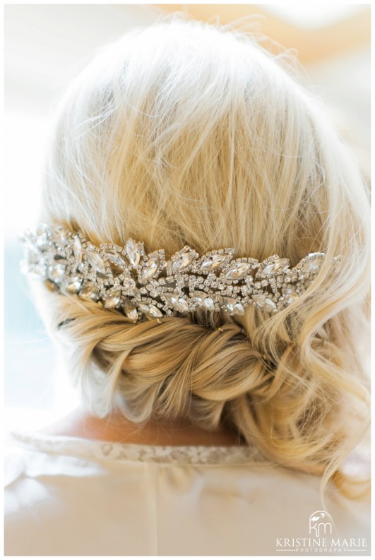 Bride with Diamond Hair Jewelry | Bridal Hair | Fairbanks Ranch Country Club Wedding Photos | Rancho Santa Fe Wedding Photographer | Kristine Marie Photography © www.kristinemariephotography.com 