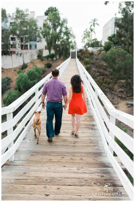 Engaged Couple and their Dog | Murphy Canyon San Diego Engagement Photo | Kristine Marie Photography | © www.kristinemariephotography.com