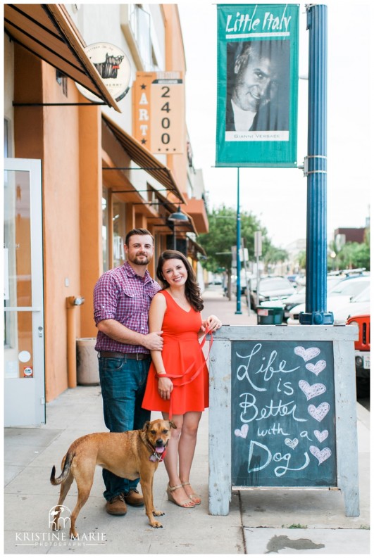 Life is Better with a Dog | Little Italy Engagement Photo | San Diego Engagement Photographer | Kristine Marie Photography © www.kristinemariephotography.com