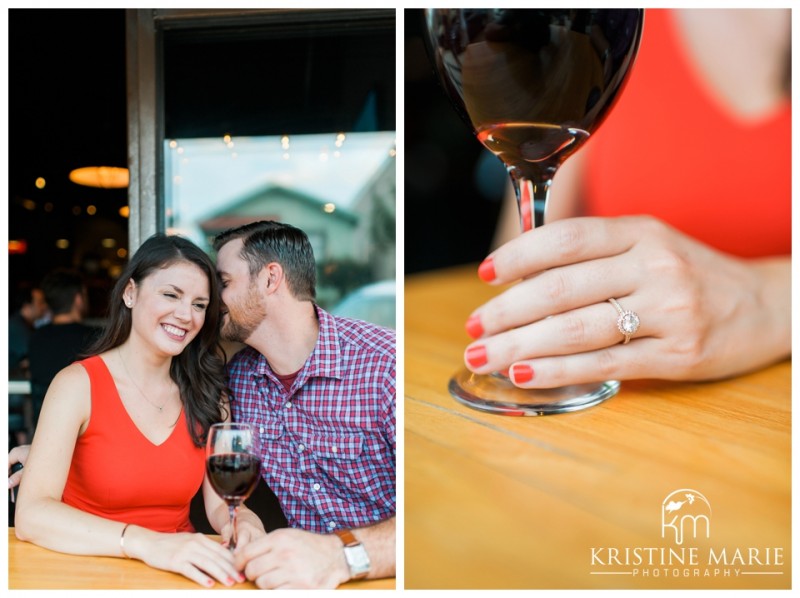 Cute couple enjoying wine engagement session | Little Italy Engagement Photo | San Diego Engagement Photographer | Kristine Marie Photography © www.kristinemariephotography.com