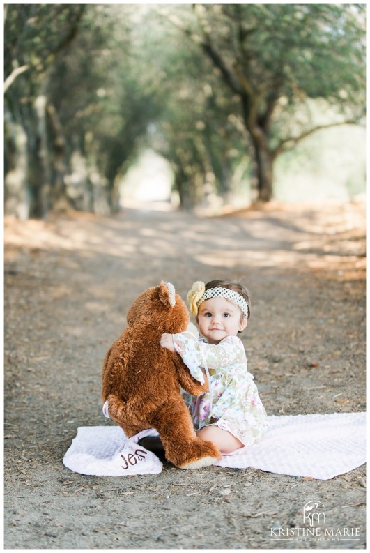 One Year Old Baby Girl with Her Teddy Bear | | San Diego Poway Baby Photographer | Kristine Marie Photography © www.kristinemariephotography.com 