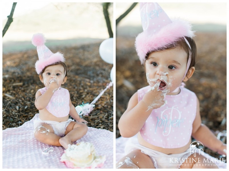 One Year Old Cake Smash Baby Girl | San Diego Poway Baby Photographer | Kristine Marie Photography © www.kristinemariephotography.com 