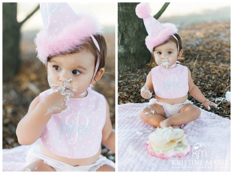 Cute Baby Girl Eating Cake Icing | San Diego Poway Baby Photographer | Kristine Marie Photography © www.kristinemariephotography.com 