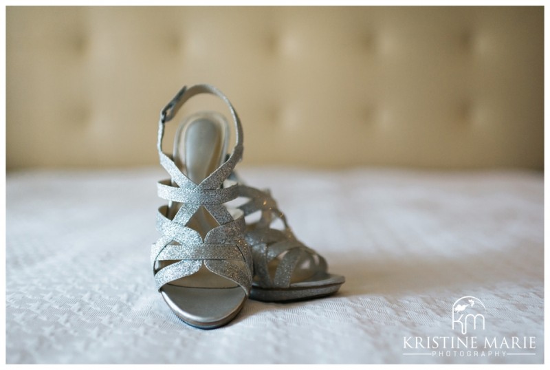 Silver Strappy Wedding Shoes | The Thursday Club San Diego Wedding Photographer | Kristine Marie Photography | © www.kristinemariephotography.com