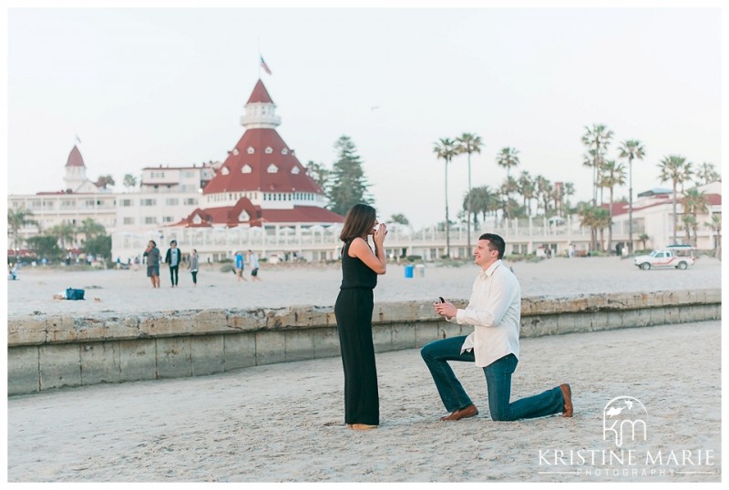 Romantic Hotel Del Coronado Beach Surprise Proposal San Diego Sunset Engagement Photographer | © Kristine Marie Photography | www.kristinemariephotography.com (20)