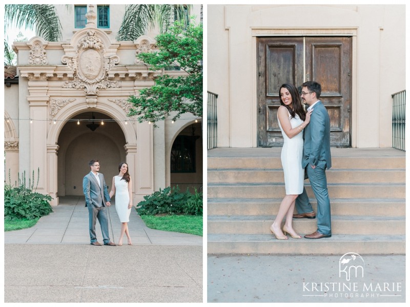 Spanish style buildings | Balboa Park Engagement Photo | © Kristine Marie Photography | www.kristinemariephotography.com