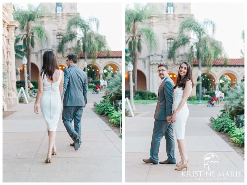 Beautiful couple | walking around | Balboa Park Engagement Photo | © Kristine Marie Photography | www.kristinemariephotography.com