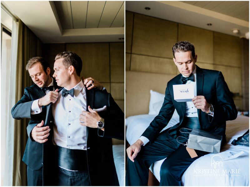 groom getting ready | Darlington House La Jolla Wedding Photo | © Kristine Marie Photography (10)