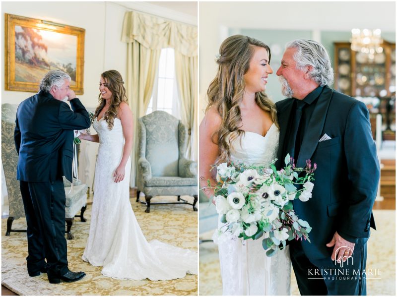 father of bride seeing daughter | Darlington House La Jolla Wedding Photo | © Kristine Marie Photography (11)