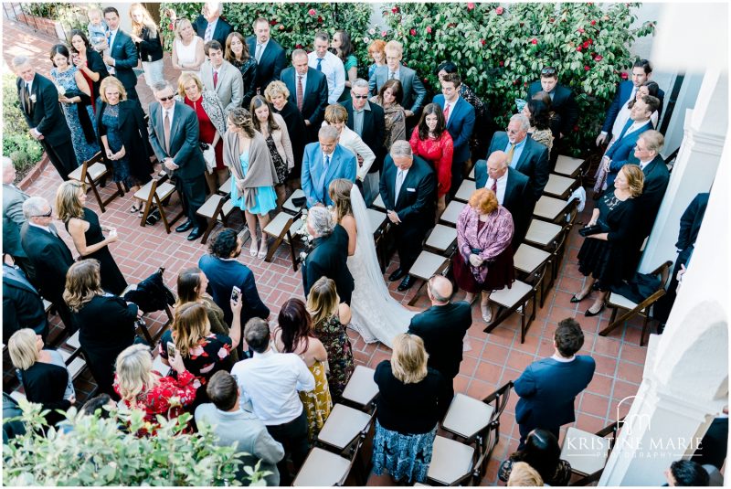 aerial view of bride walking down the aisle Darlington House La Jolla Wedding Photo | © Kristine Marie Photography (19)