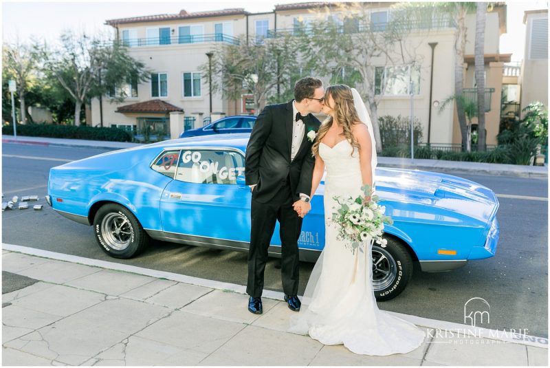 blue mach 1 mustang getaway car | Darlington House La Jolla Wedding Photo | © Kristine Marie Photography (25)