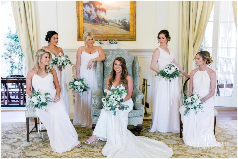 bridesmaids champagne long dresses Darlington House La Jolla Wedding Photo | © Kristine Marie Photography (36)