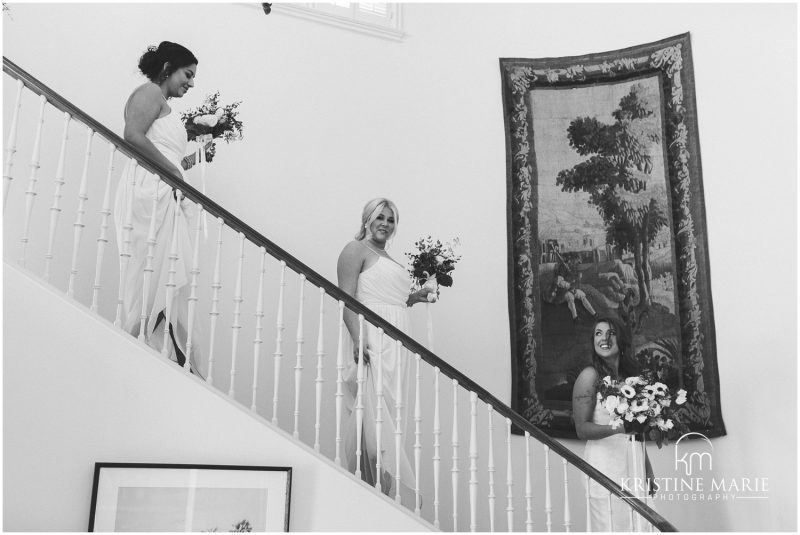 bride and bridesmaids stairs | Darlington House La Jolla Wedding Photo | © Kristine Marie Photography (9)