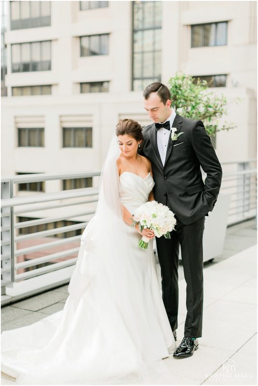 Romantic Bride and Groom Photo | Terrace Four Seasons Hotel San Francisco Wedding Photographer | © Kristine Marie Photography