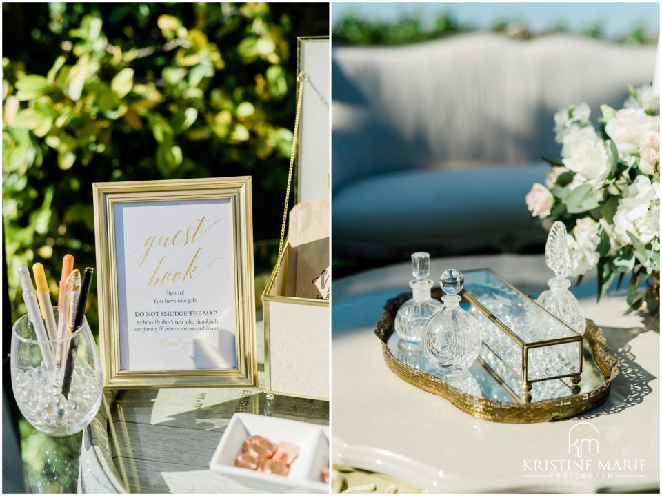 guest book sign in gold glass details Ponte Winery Wedding Photo | Temecula Photographer | © Kristine Marie Photography (43)