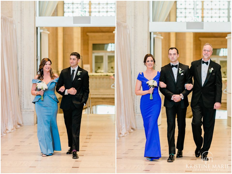 groom with parents walk down the aisle photo | Asian Art Museum San Francisco Wedding Photographer | © Kristine Marie Photography 