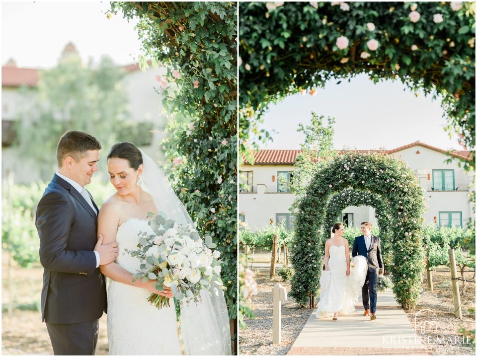 romantic bride groom portrait rose arches Ponte Winery Wedding Photo | Temecula Photographer | © Kristine Marie Photography (23)