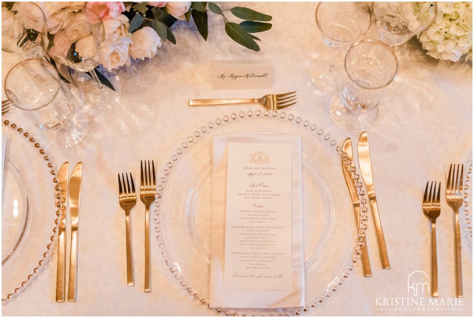 reception details photo | Asian Art Museum San Francisco Wedding Photographer | © Kristine Marie Photography 