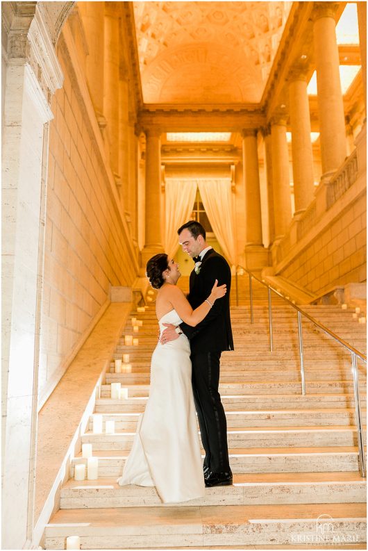 bride groom staircase photo | Asian Art Museum San Francisco Wedding Photographer | © Kristine Marie Photography 