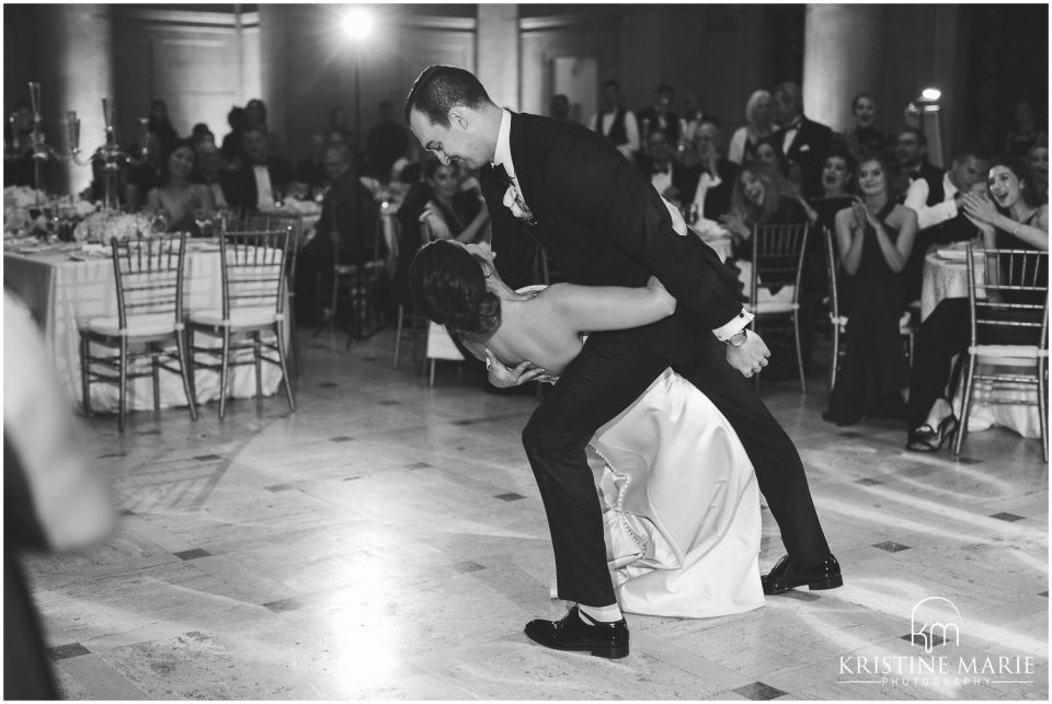 dip first dance black white photo reception details photo | Asian Art Museum San Francisco Wedding Photographer | © Kristine Marie Photography 