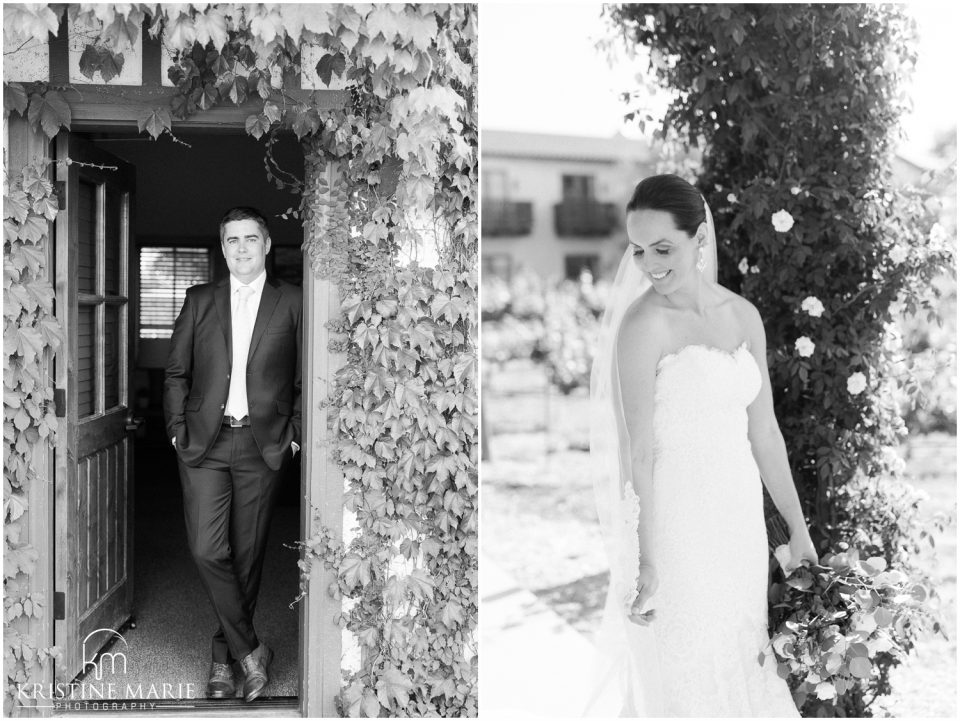 black and white portrait of groom and bride Ponte Winery Wedding Photo | Temecula Photographer | © Kristine Marie Photography (57)