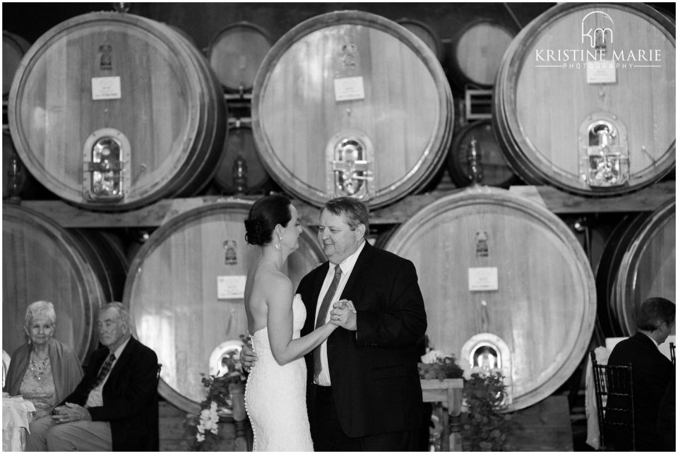 father daughter dance barrel room Ponte Winery Wedding Photo | Temecula Photographer | © Kristine Marie Photography (3)