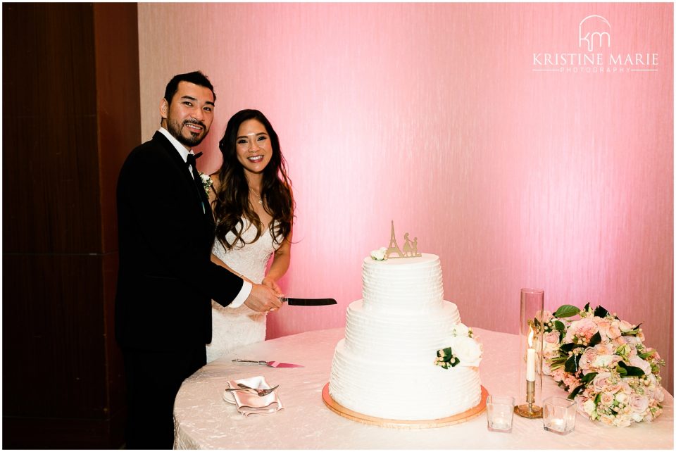 Westin Gaslamp Quarter Hotel San Diego Wedding Photo | cake cutting three tiered | © Kristine Marie Photography (75)