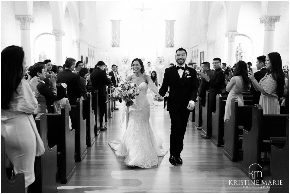 bride groom walk down aisle | San Diego Wedding Photo | St. Joseph Cathedral | © Kristine Marie Photography (32)