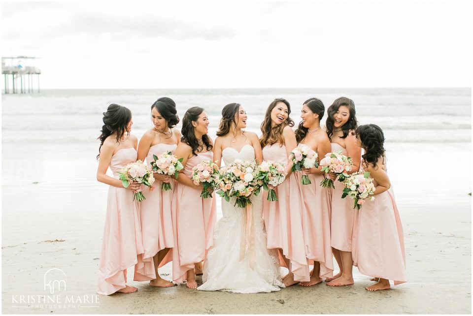  San Diego Wedding Photo | bride bridesmaids Scripps Pier Beach | © Kristine Marie Photography (36)