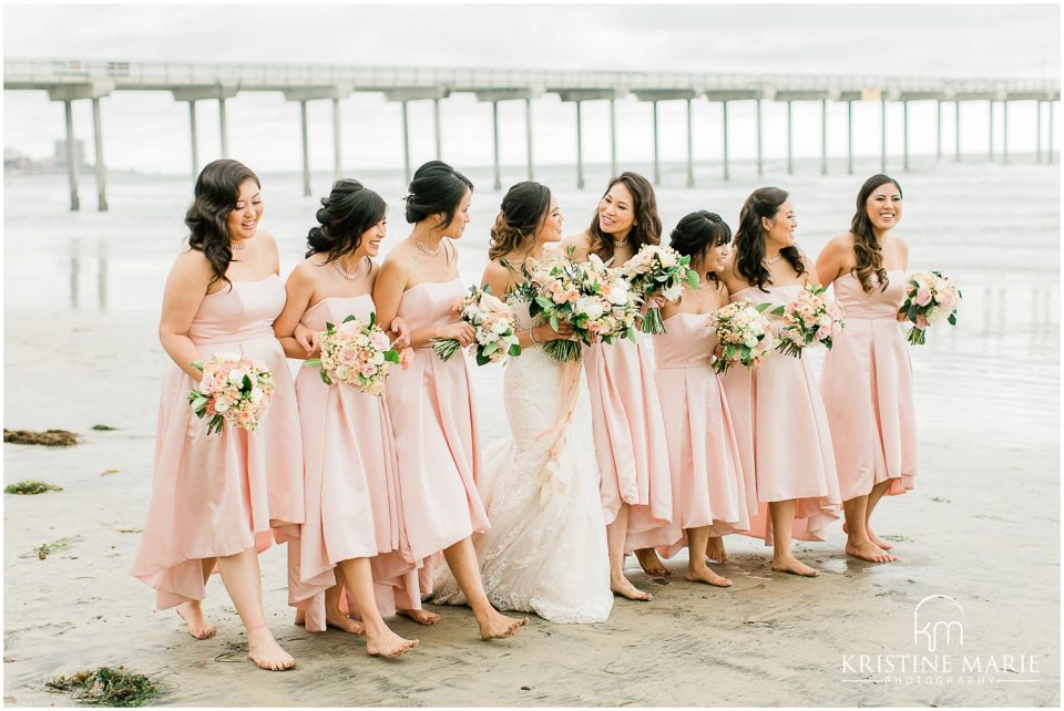 bride and bridesmaids Scripps Pier Beach | San Diego Wedding Photo | © Kristine Marie Photography (38)