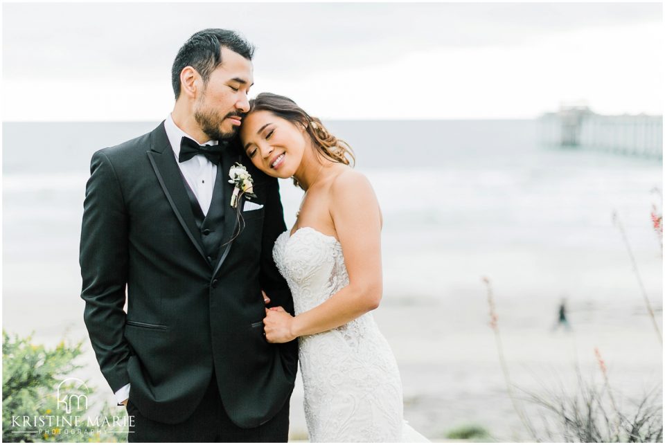 Scripps Seaside Forum Beach San Diego Wedding Photo | romantic bride groom | © Kristine Marie Photography 