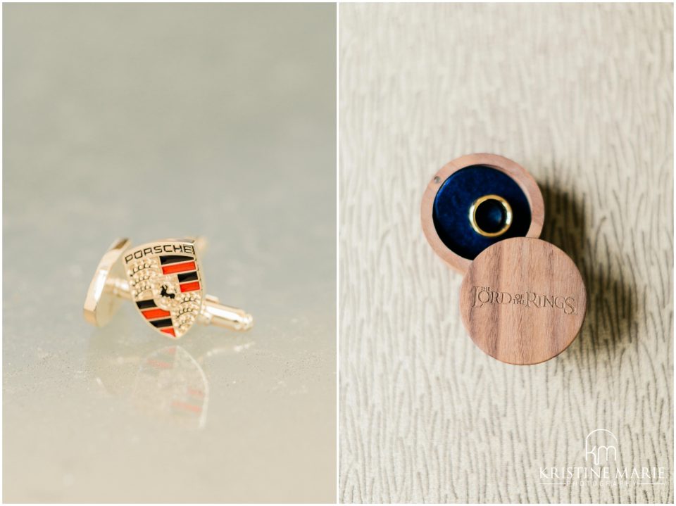 Westin Gaslamp Quarter Hotel San Diego Wedding Photo | groom details porsche cufflinks lord of the ring | © Kristine Marie Photography (3)