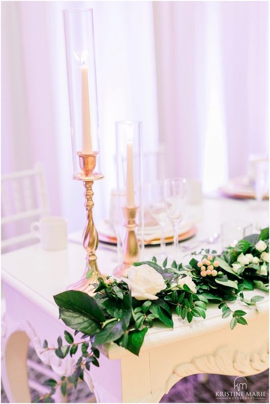 Westin Gaslamp Quarter Hotel San Diego Wedding Photo | gold candleholders sweetheart table | © Kristine Marie Photography (55)