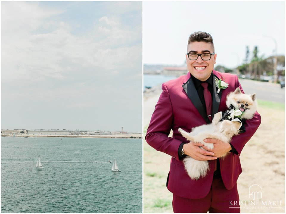 Hilton Harbor Island groom and dog in tux | Tom Ham's Lighthouse San Diego Wedding Photo | © Kristine Marie Photography (55)