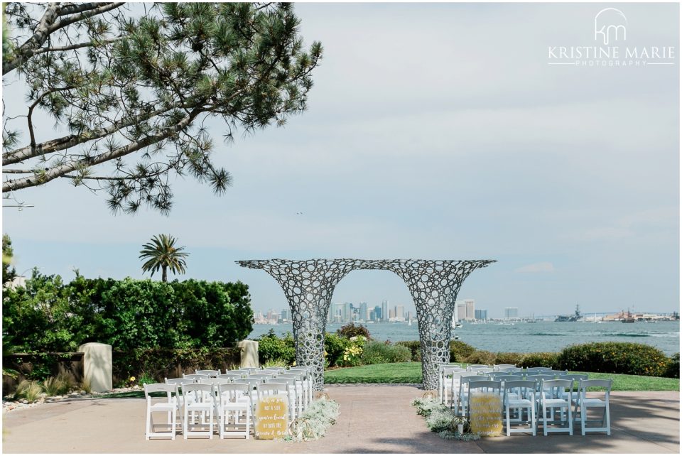 ceremony art deco arch skyline | Tom Ham's Lighthouse San Diego Wedding Photo | © Kristine Marie Photography (49)