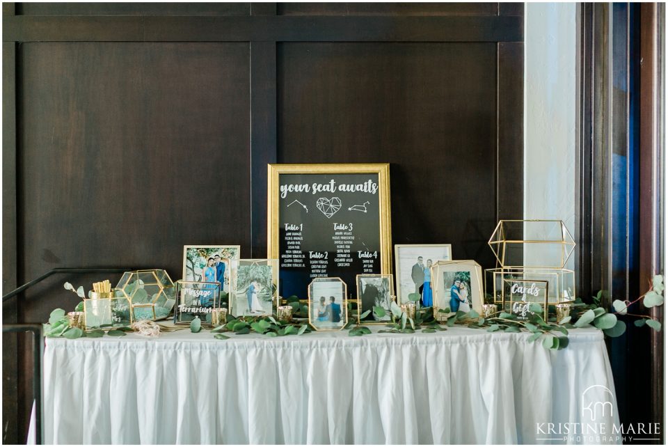 geometric accents seating chart | Tom Ham's Lighthouse San Diego Wedding Photo | © Kristine Marie Photography (48)