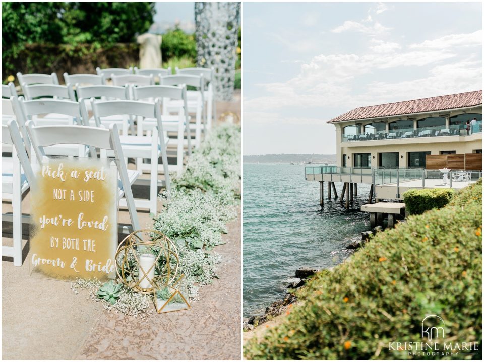 geometric gold glass accents ceremony decor | Tom Ham's Lighthouse San Diego Wedding Photo | © Kristine Marie Photography (47)