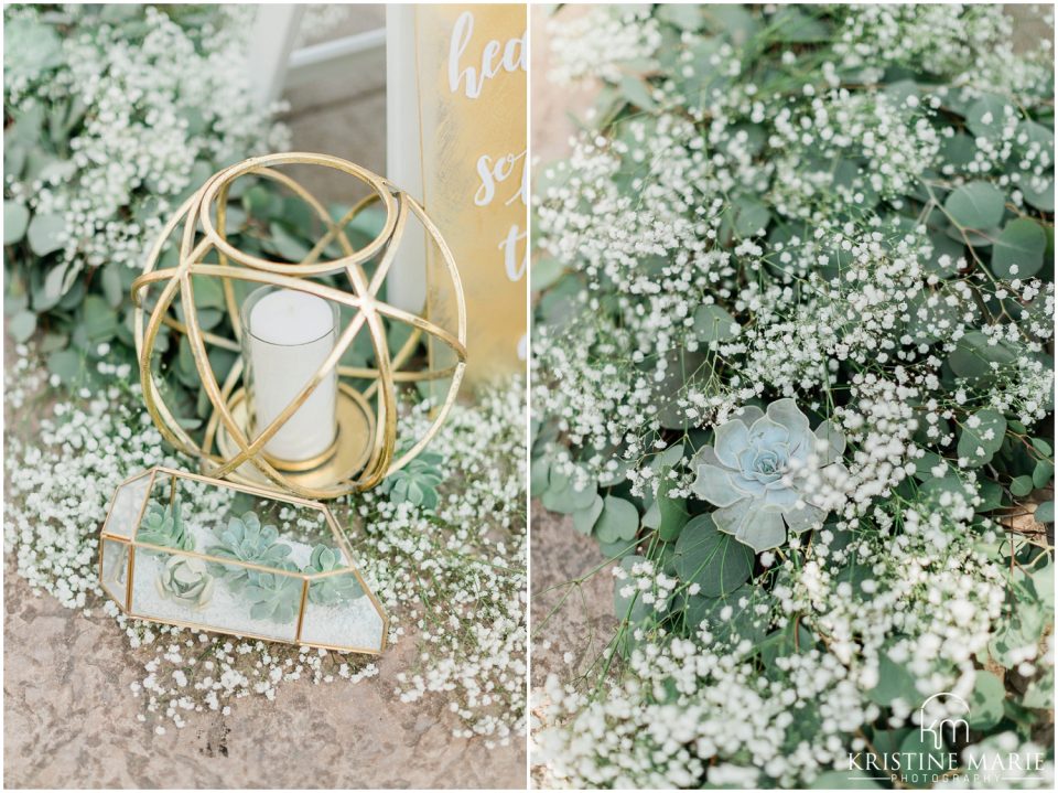 geometric gold glass succulent terrarium ceremony decor | Tom Ham's Lighthouse San Diego Wedding Photo | © Kristine Marie Photography (46)