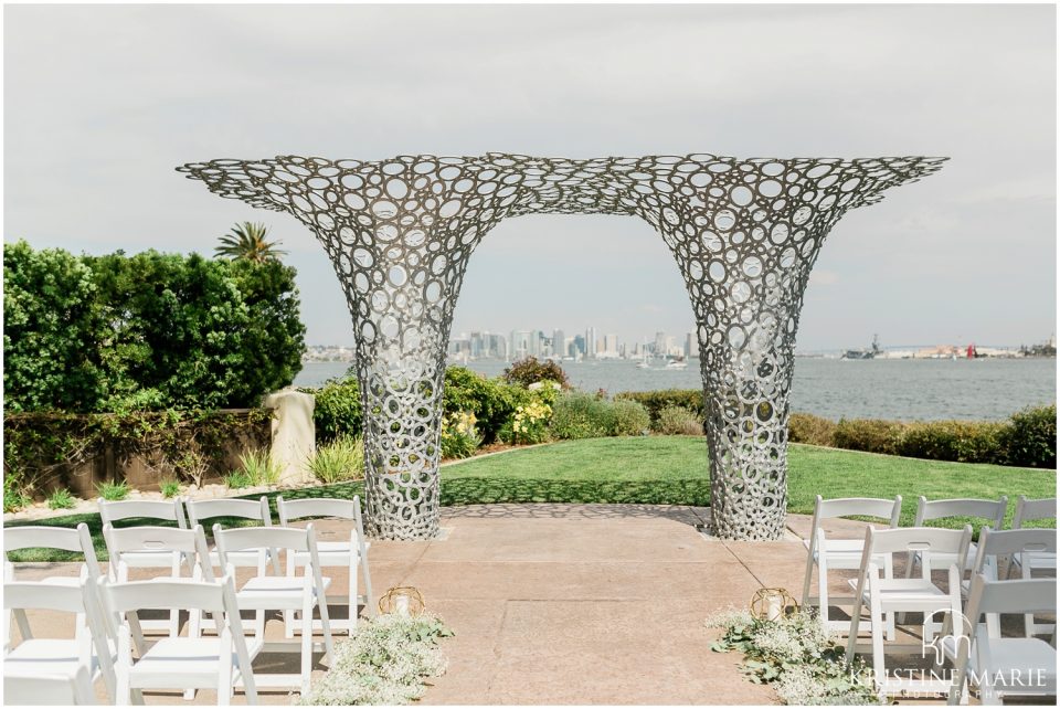 art deco ceremony arch skyline | Tom Ham's Lighthouse San Diego Wedding Photo | © Kristine Marie Photography (45)