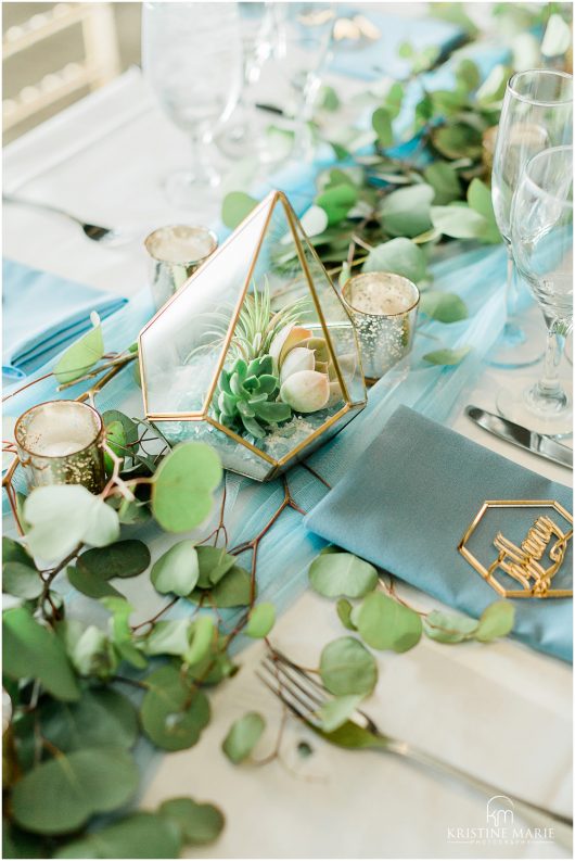 reception details geometric succulent terrarium decor | Tom Ham's Lighthouse San Diego Wedding Photo | © Kristine Marie Photography (43)