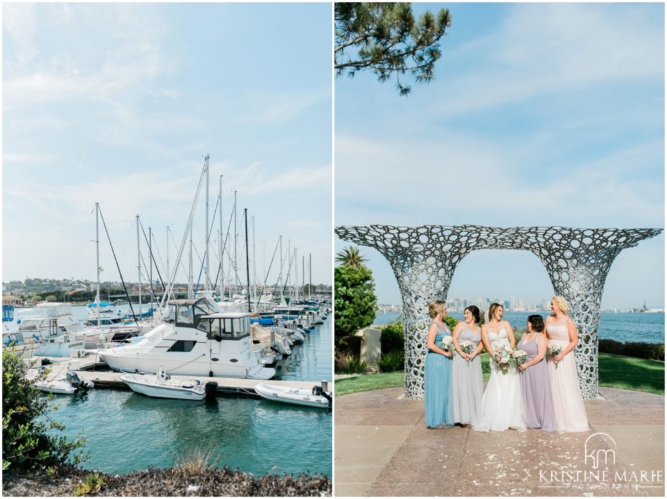 boats harbor bridesmaids ceremony arch | Tom Ham's Lighthouse San Diego Wedding Photo | © Kristine Marie Photography (40)