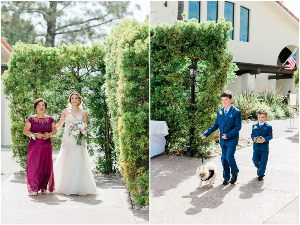 mother and bride walk down aisle dog in tuxedo ringbearer | Tom Ham's Lighthouse San Diego Wedding Photo | © Kristine Marie Photography (38)