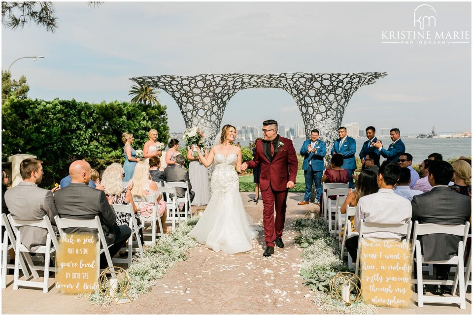 newlyweds walk down the aisle | Tom Ham's Lighthouse San Diego Wedding Photo | © Kristine Marie Photography (33)