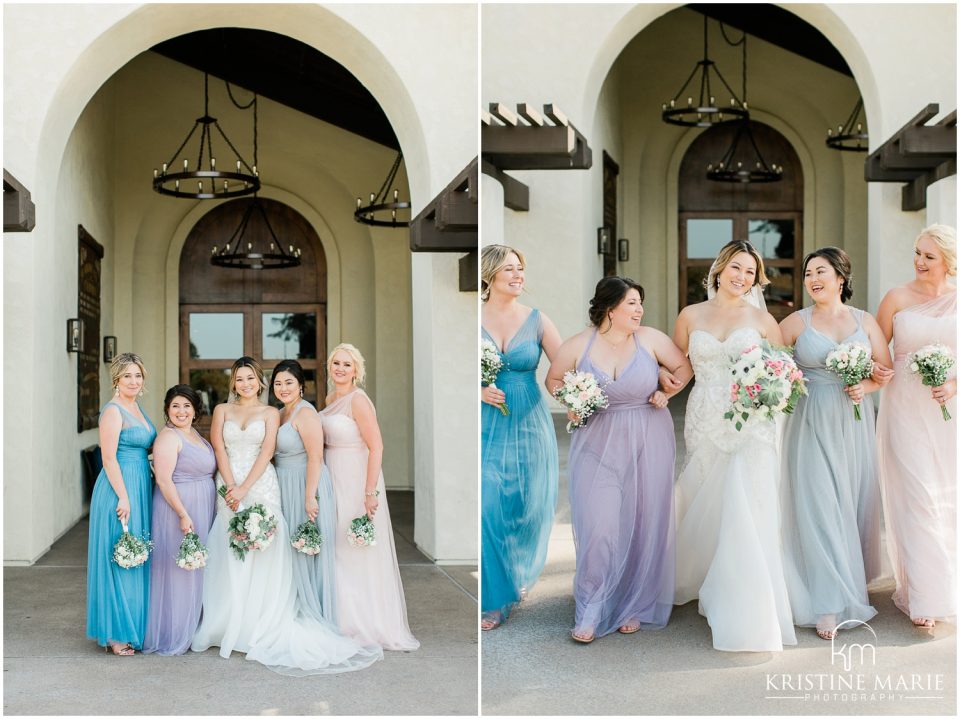 bridesmaids in mismatched pastel dresses | Tom Ham's Lighthouse San Diego Wedding Photo | © Kristine Marie Photography (30)