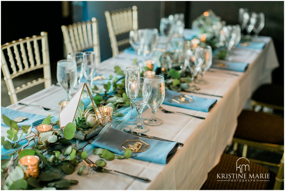 reception details geometric succulent terrarium decor | Tom Ham's Lighthouse San Diego Wedding Photo | © Kristine Marie Photography (26)