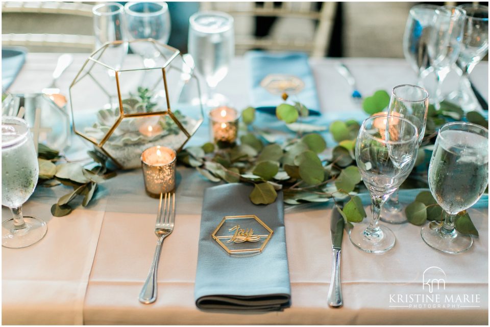 reception details geometric succulent terrarium decor | Tom Ham's Lighthouse San Diego Wedding Photo | © Kristine Marie Photography (25)