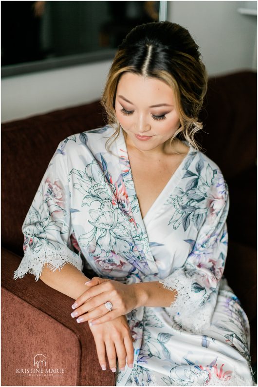 Romantic bridal makeup floral kimono robe | Tom Ham's Lighthouse San Diego Wedding Photo | © Kristine Marie Photography (59)