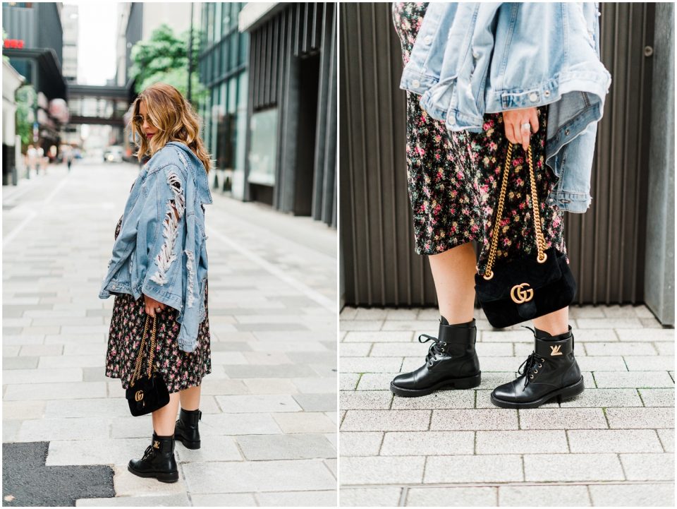 denim floral dress boots Tokyo Lifestyle Photographer | Yokosuka Maternity Portraits | © Kristine Marie Photography