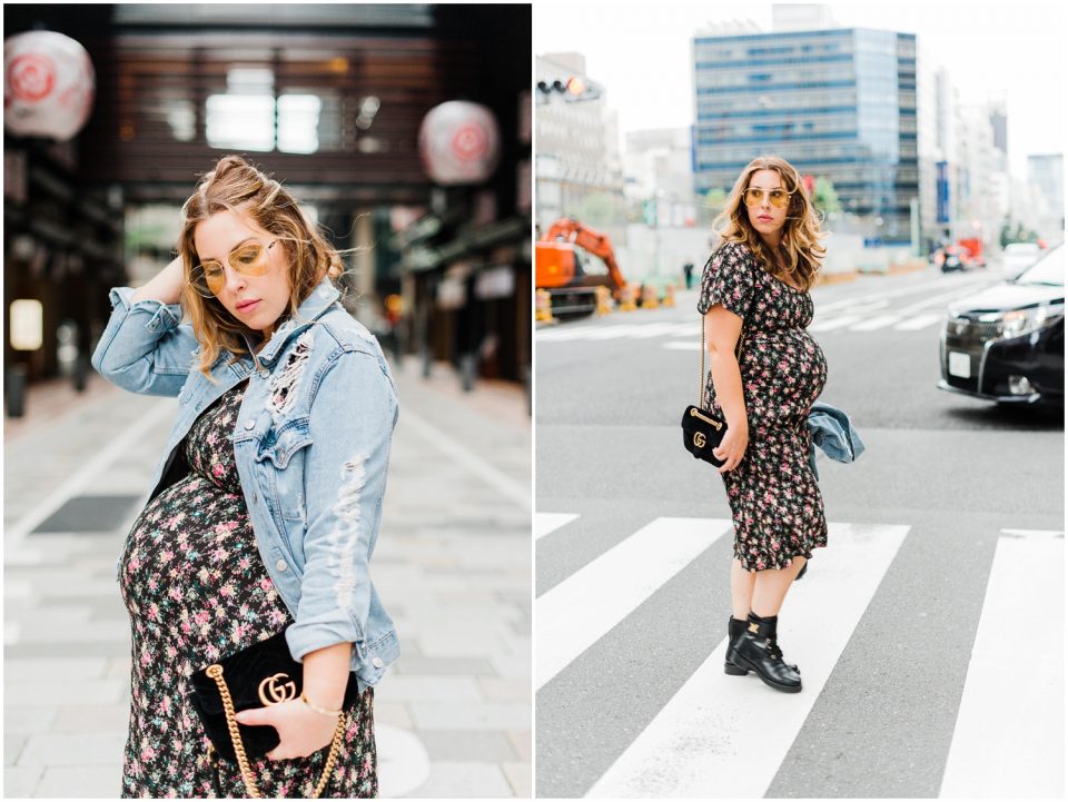 denim floral dress street style Tokyo Lifestyle Photographer | Yokosuka Maternity Portraits | © Kristine Marie Photography