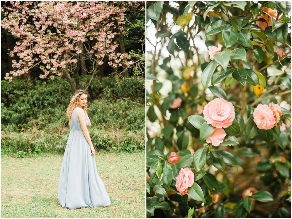 romantic portrait pink flowers | Yokosuka Tokyo Family Couples Photographer | © Kristine Marie Photography 